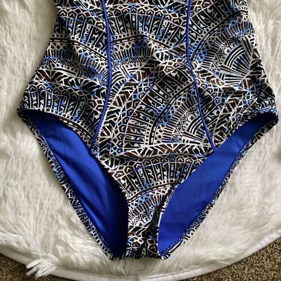 a.n.a One Piece Swimsuit New Blue Black Stringy Back Womens Size Small - Picture 4 of 9